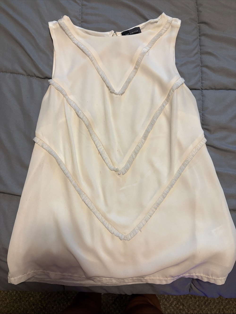 The Limited White Sleeveless Fringe-Trim Blouse